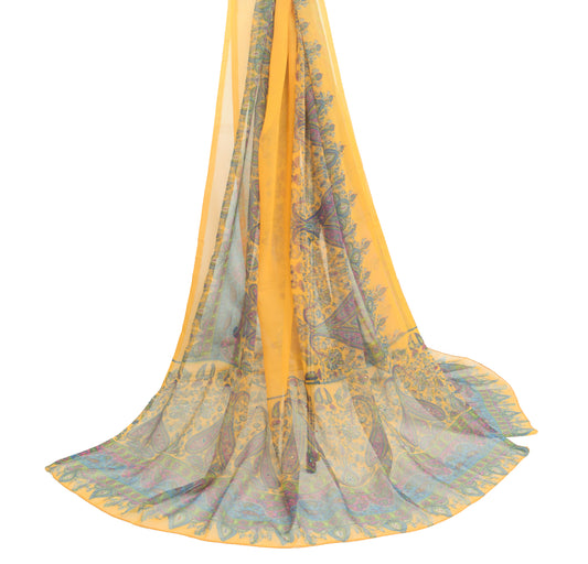 Sushila Vintage Yellow Blend Georgette Silk Dupatta Paisley Printed Long Stole