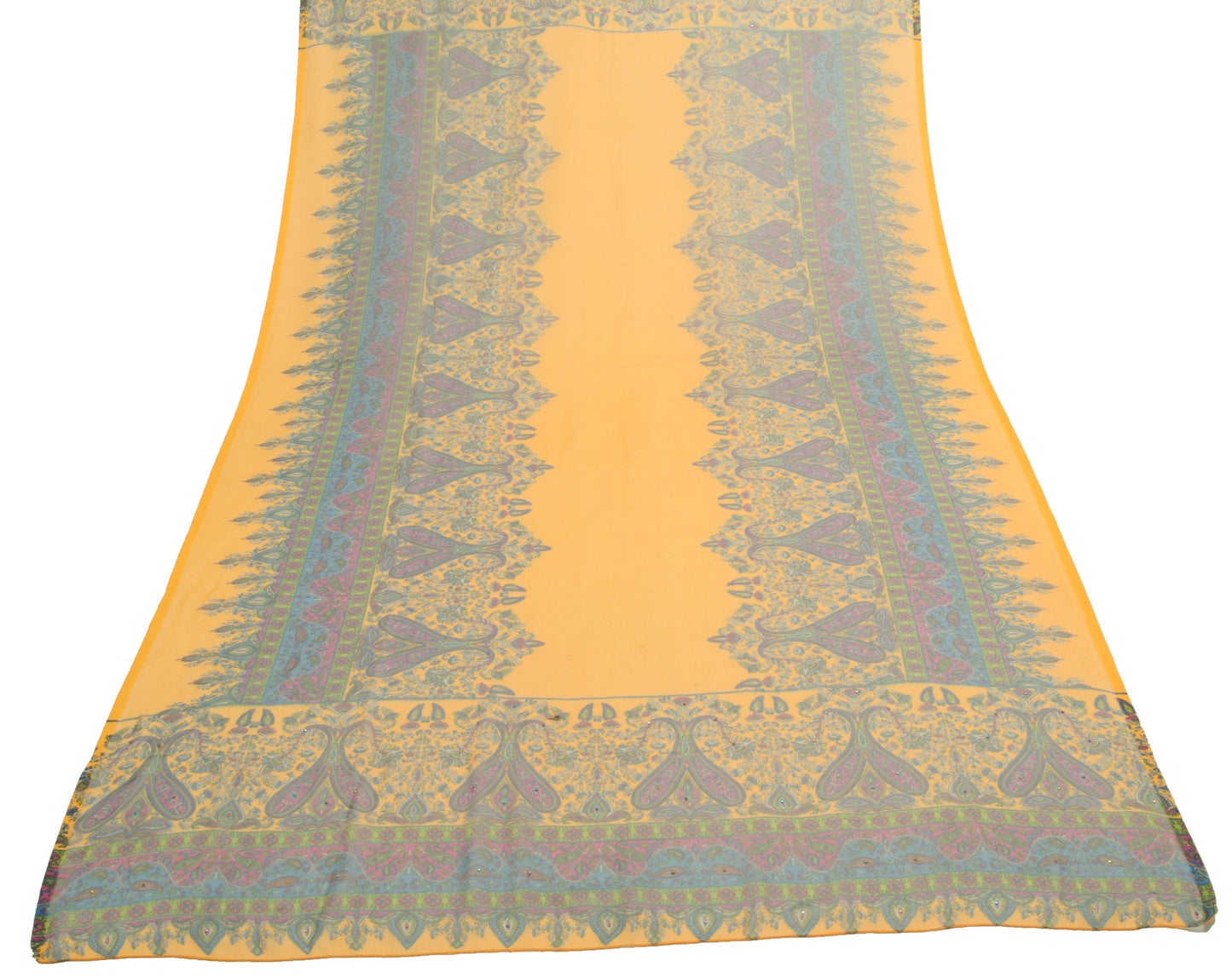 Sushila Vintage Yellow Blend Georgette Silk Dupatta Paisley Printed Long Stole