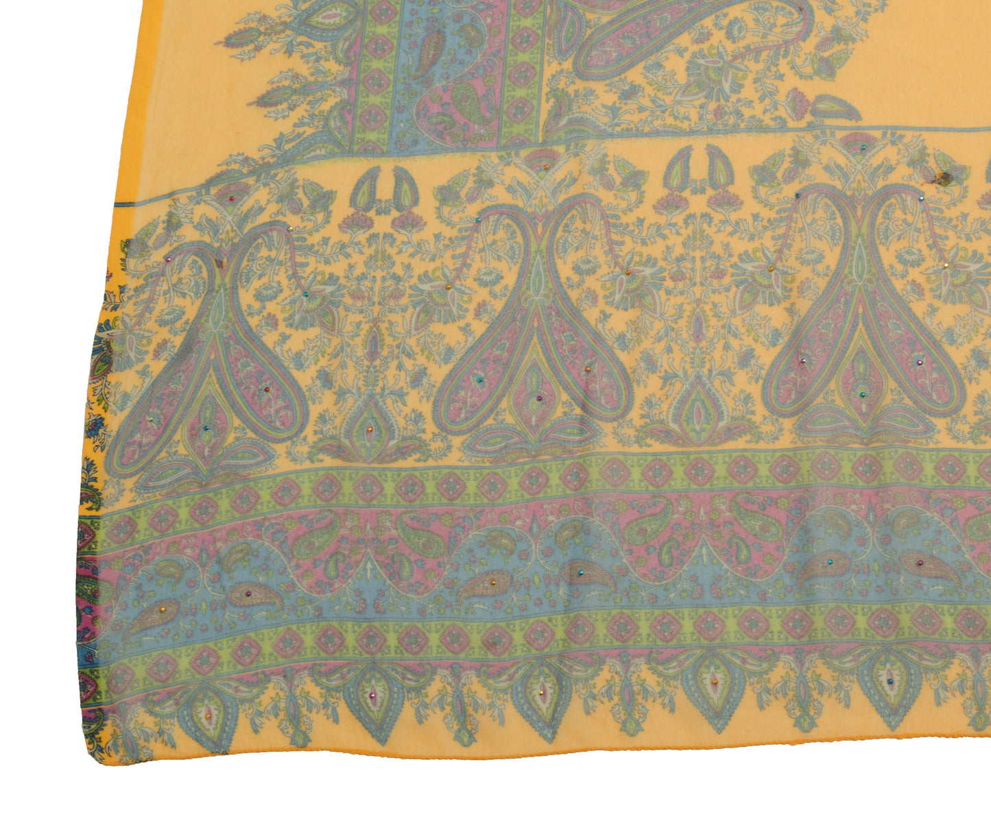Sushila Vintage Yellow Blend Georgette Silk Dupatta Paisley Printed Long Stole