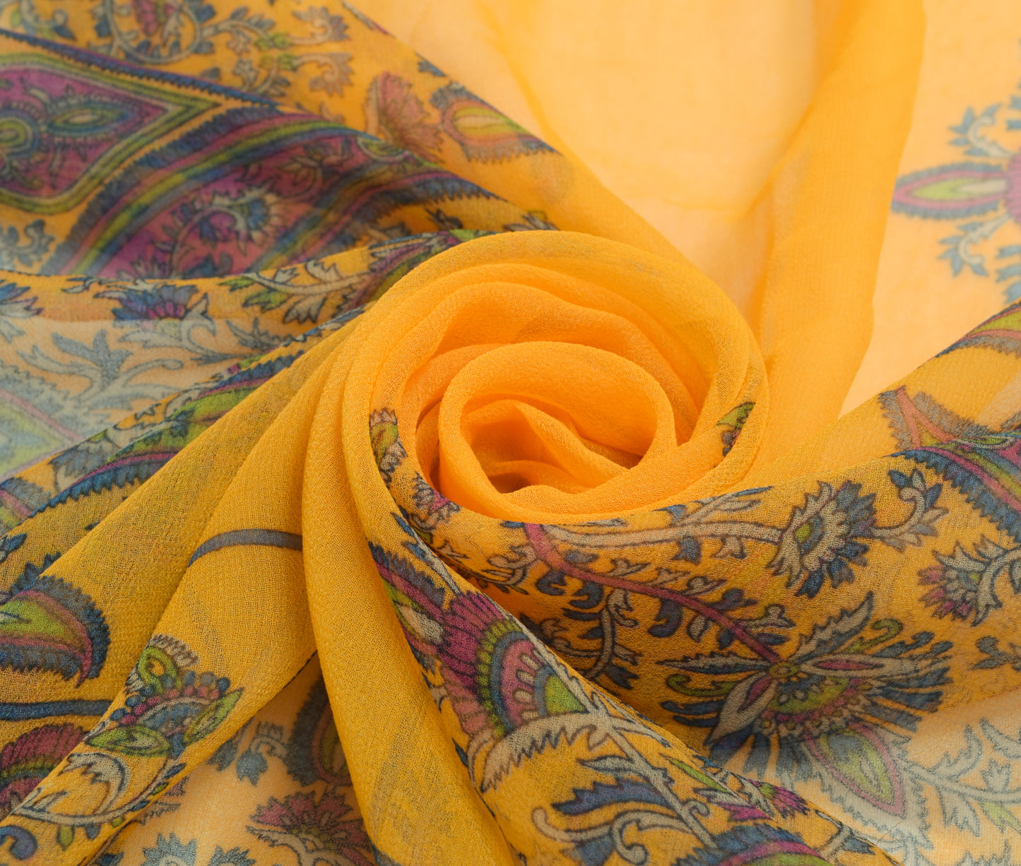 Sushila Vintage Yellow Blend Georgette Silk Dupatta Paisley Printed Long Stole