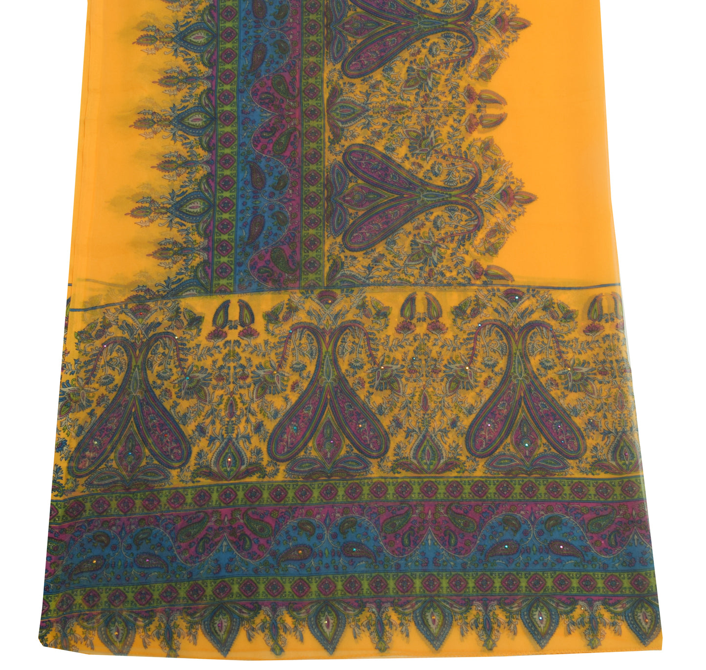 Sushila Vintage Yellow Blend Georgette Silk Dupatta Paisley Printed Long Stole