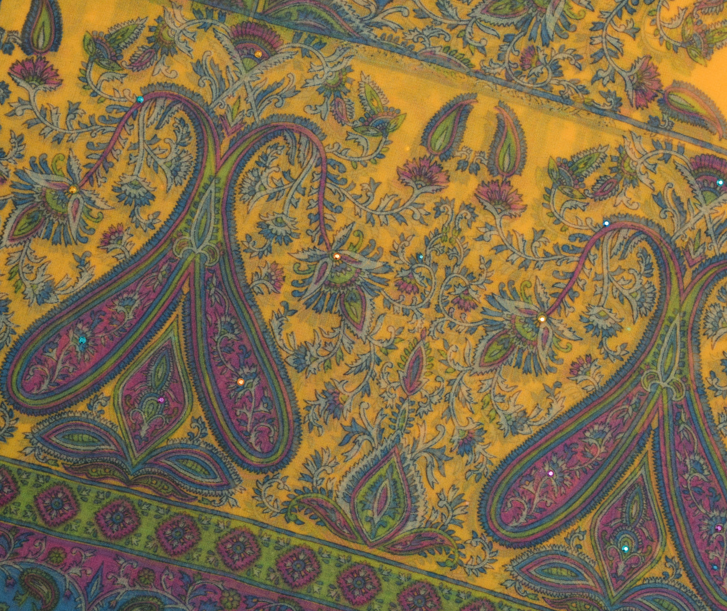 Sushila Vintage Yellow Blend Georgette Silk Dupatta Paisley Printed Long Stole
