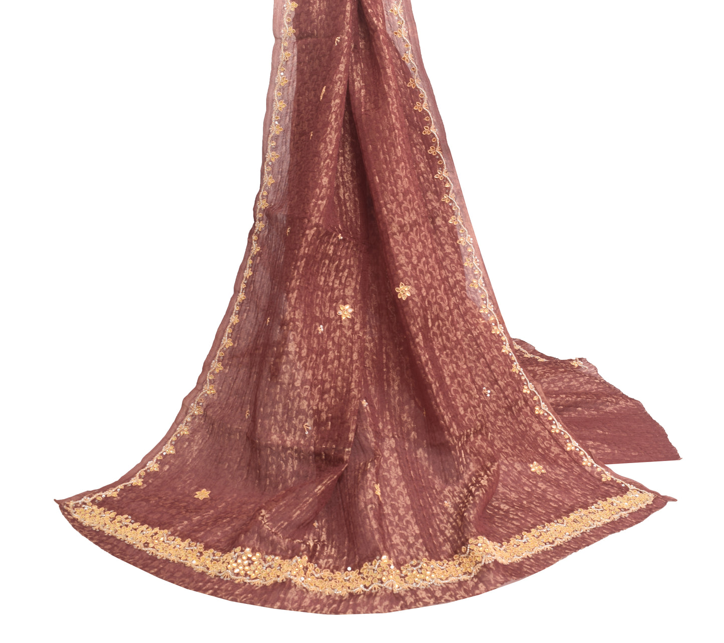Sushila Vintage Maroon Hand Beaded Dupatta Blend Tissue Floral Long Stole Veil