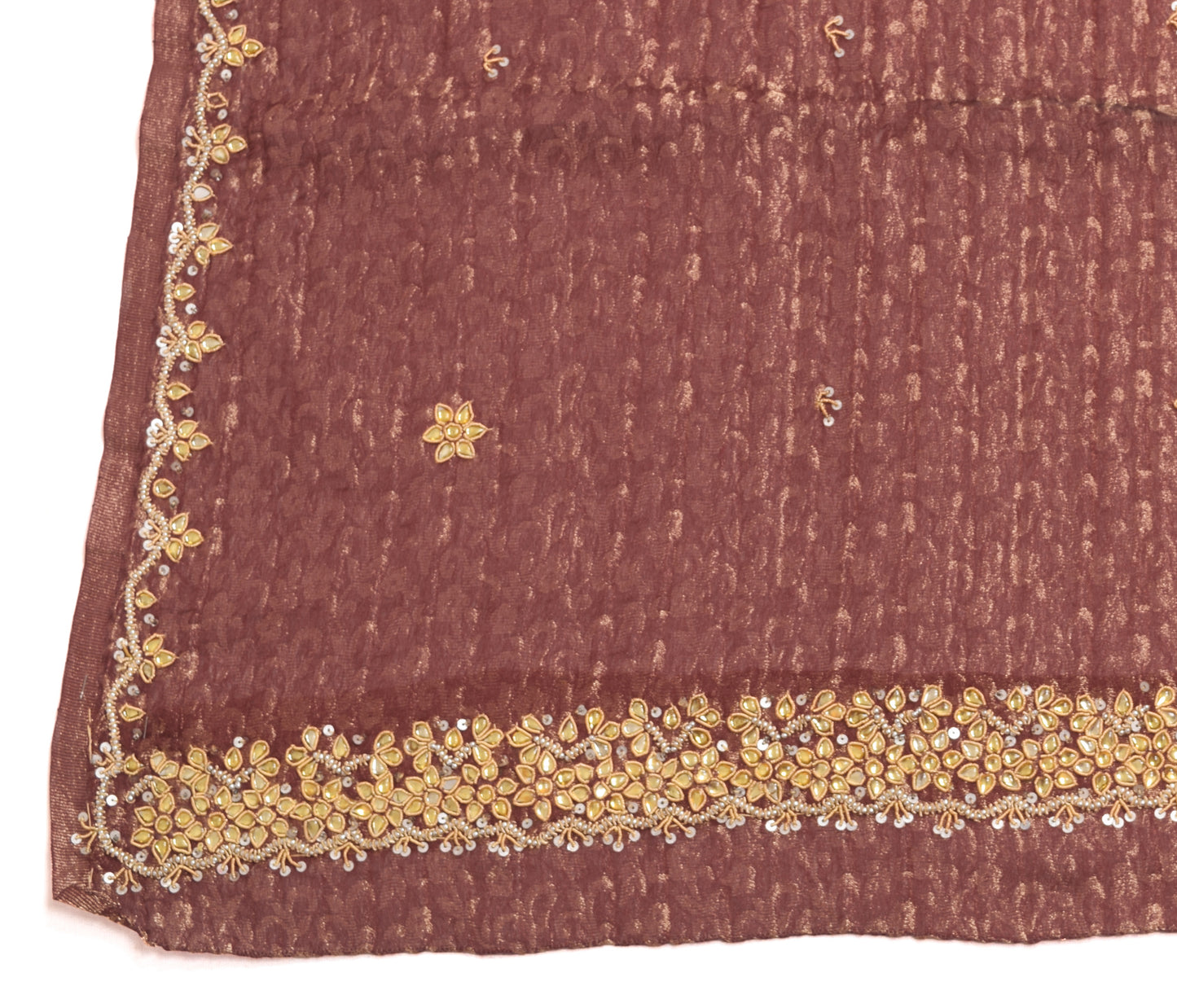 Sushila Vintage Maroon Hand Beaded Dupatta Blend Tissue Floral Long Stole Veil