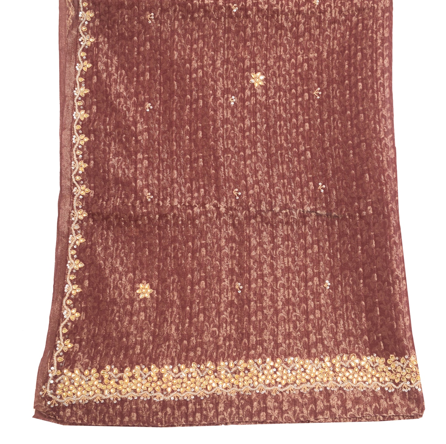 Sushila Vintage Maroon Hand Beaded Dupatta Blend Tissue Floral Long Stole Veil