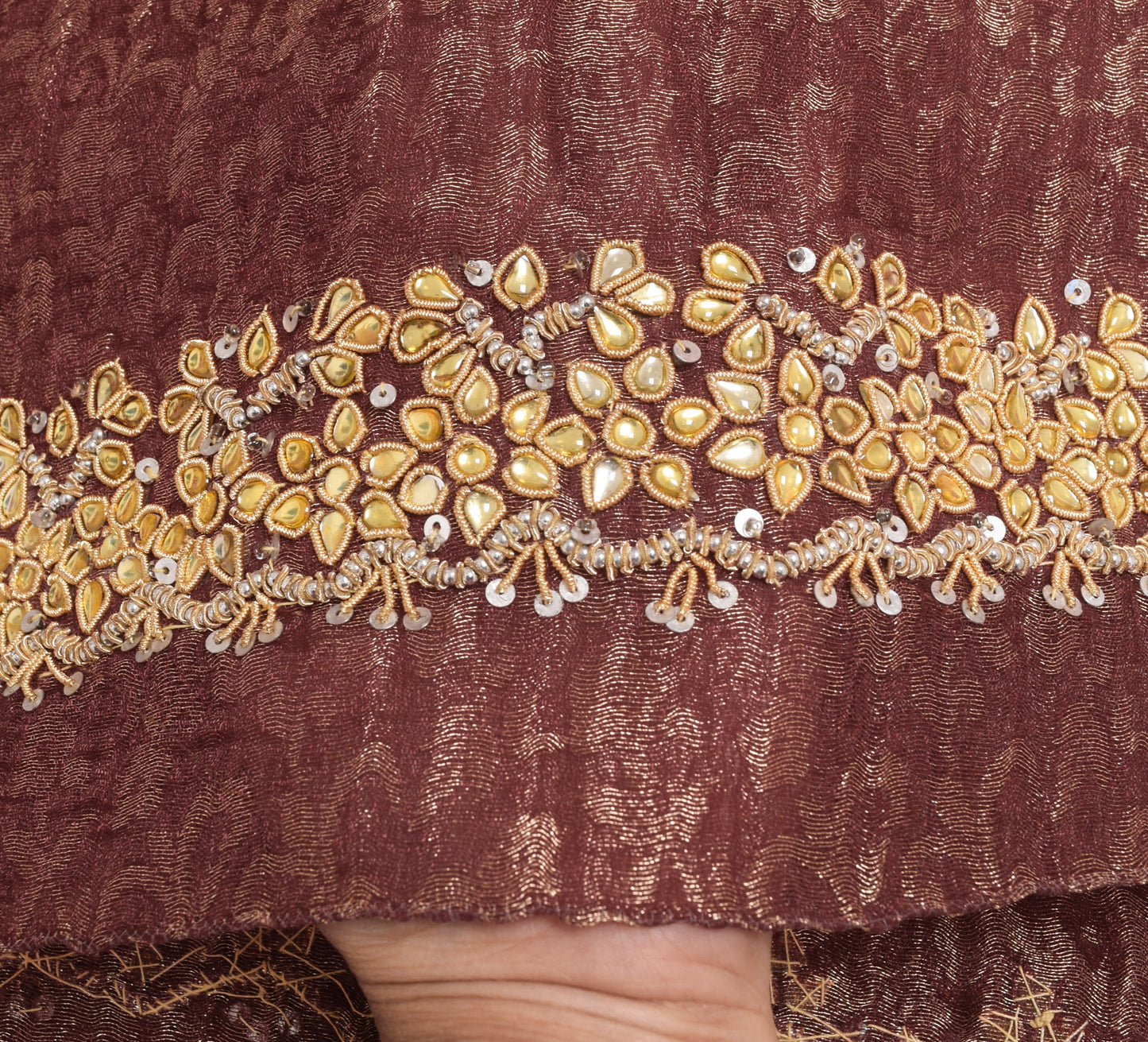 Sushila Vintage Maroon Hand Beaded Dupatta Blend Tissue Floral Long Stole Veil