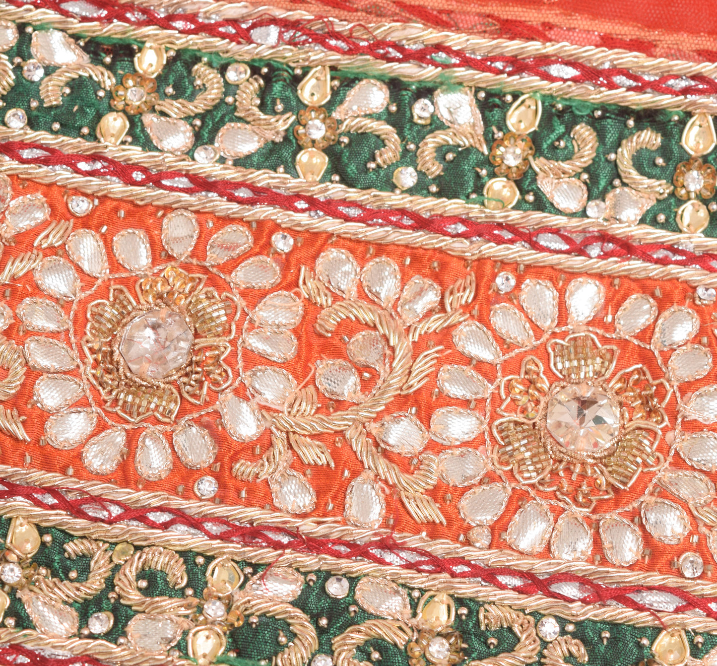 Sushila Vintage Red Bridal Heavy Dupatta Net Mesh Hand Beaded Floral Long Stole