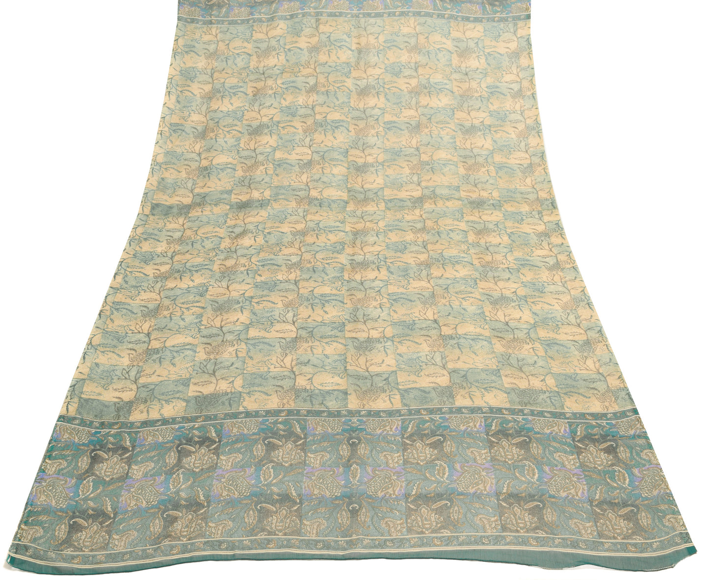 Sushila Vintage Teal Green Dupatta Georgette Silk Floral Printed Long Stole Wrap