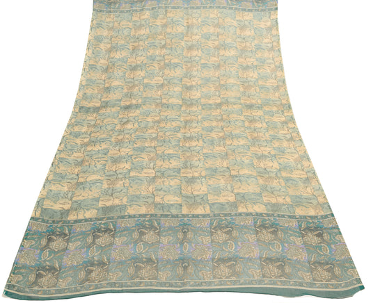 Sushila Vintage Teal Green Dupatta Georgette Silk Floral Printed Long Stole Wrap