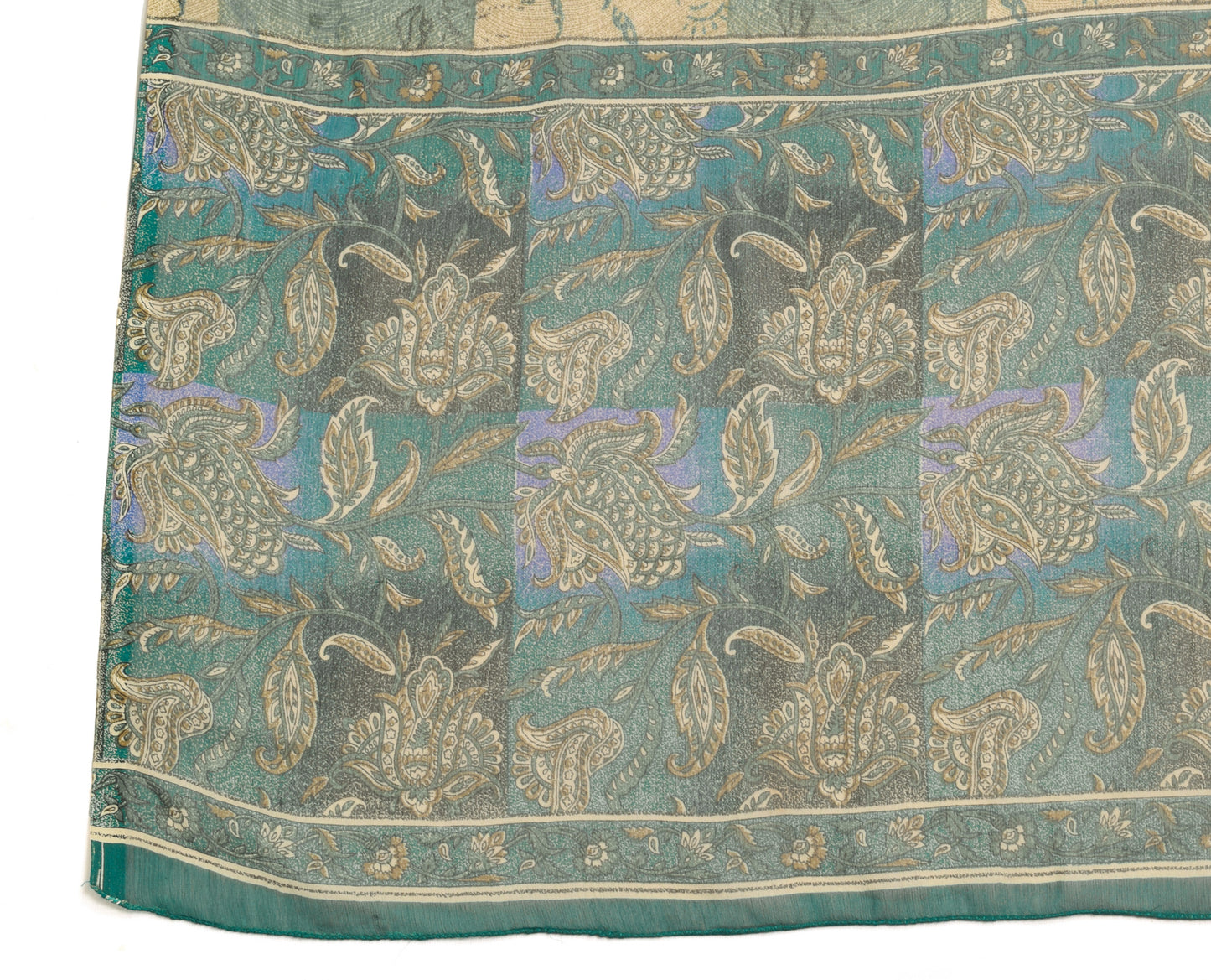 Sushila Vintage Teal Green Dupatta Georgette Silk Floral Printed Long Stole Wrap