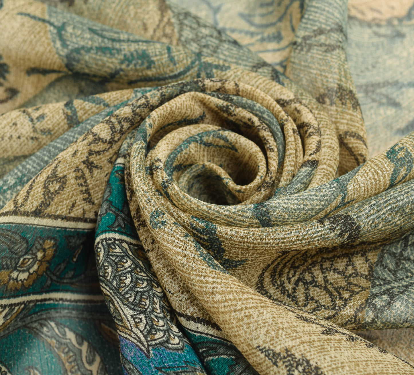 Sushila Vintage Teal Green Dupatta Georgette Silk Floral Printed Long Stole Wrap
