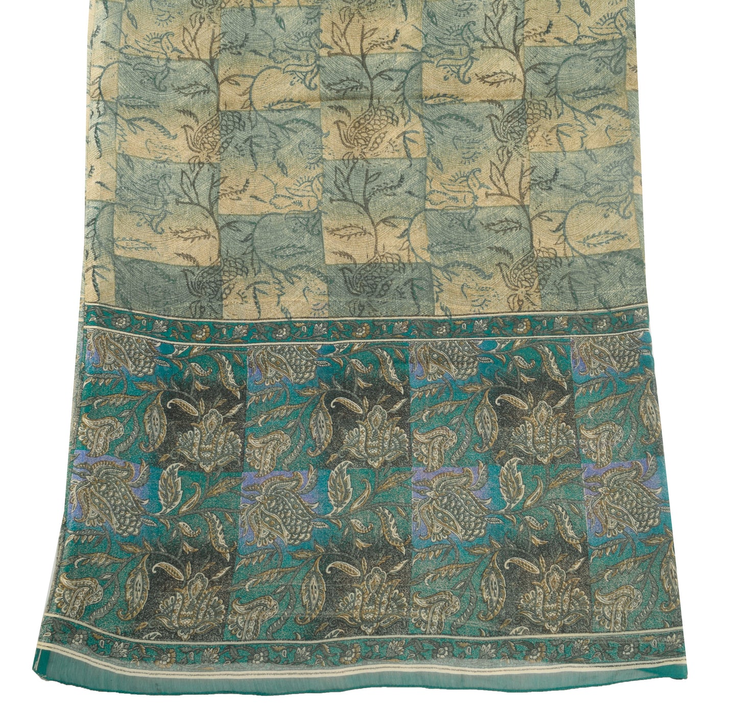 Sushila Vintage Teal Green Dupatta Georgette Silk Floral Printed Long Stole Wrap