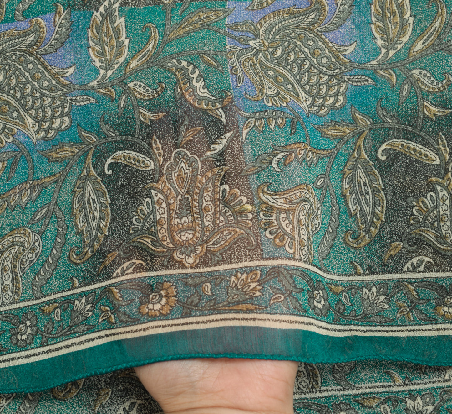 Sushila Vintage Teal Green Dupatta Georgette Silk Floral Printed Long Stole Wrap