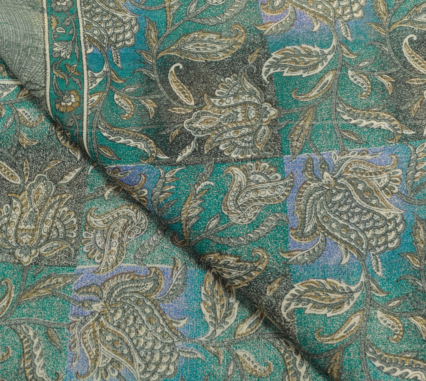 Sushila Vintage Teal Green Dupatta Georgette Silk Floral Printed Long Stole Wrap