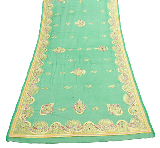 Sushila Vintage Green Pure Chiffon Silk Dupatta Embroidered Floral Long Stole