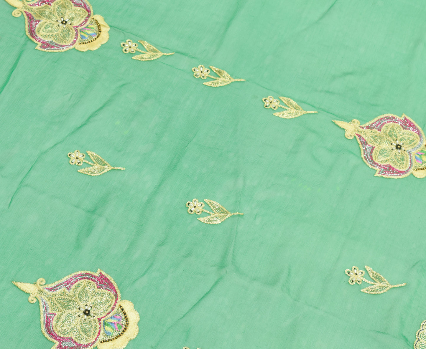 Sushila Vintage Green Pure Chiffon Silk Dupatta Embroidered Floral Long Stole