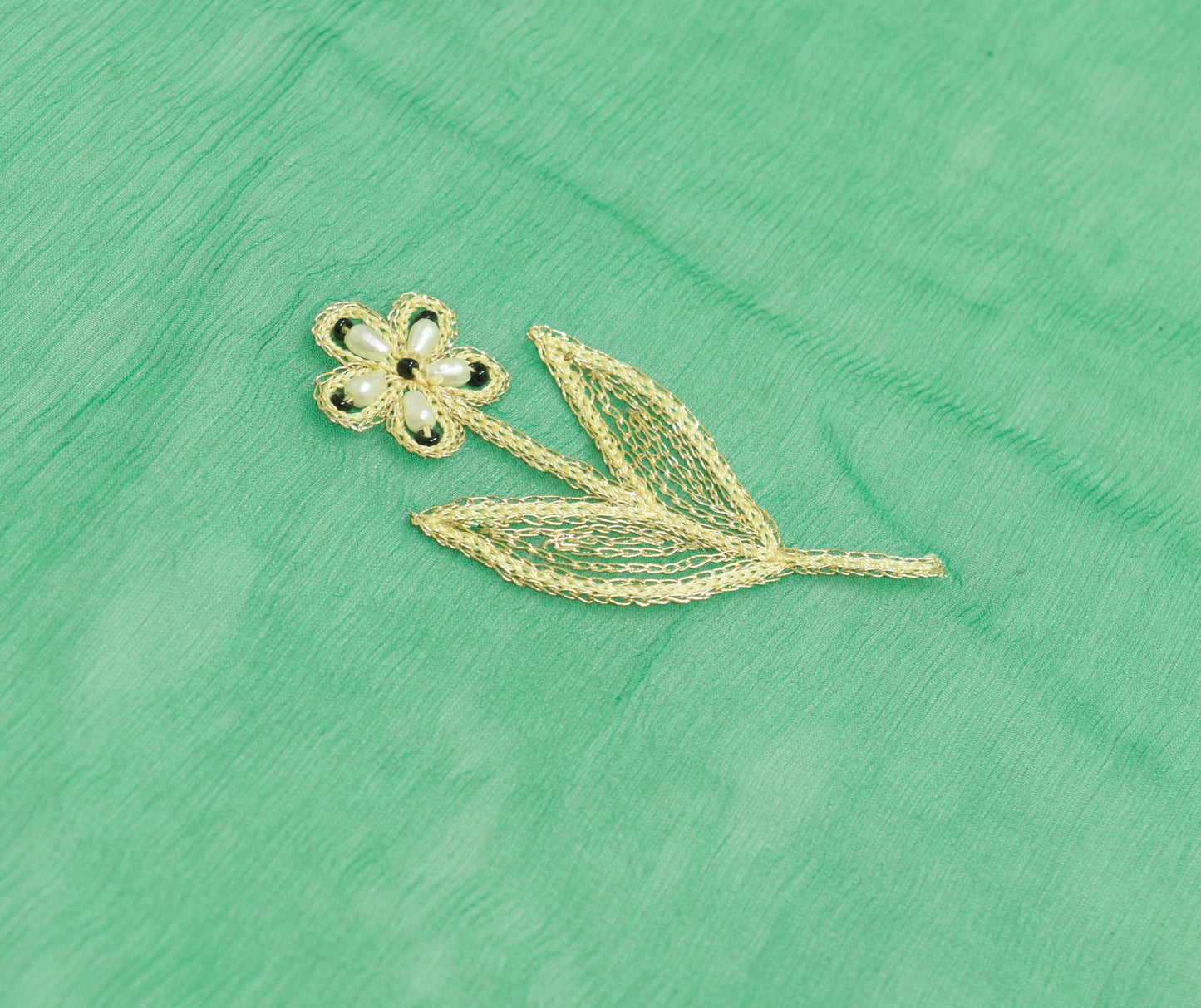 Sushila Vintage Green Pure Chiffon Silk Dupatta Embroidered Floral Long Stole