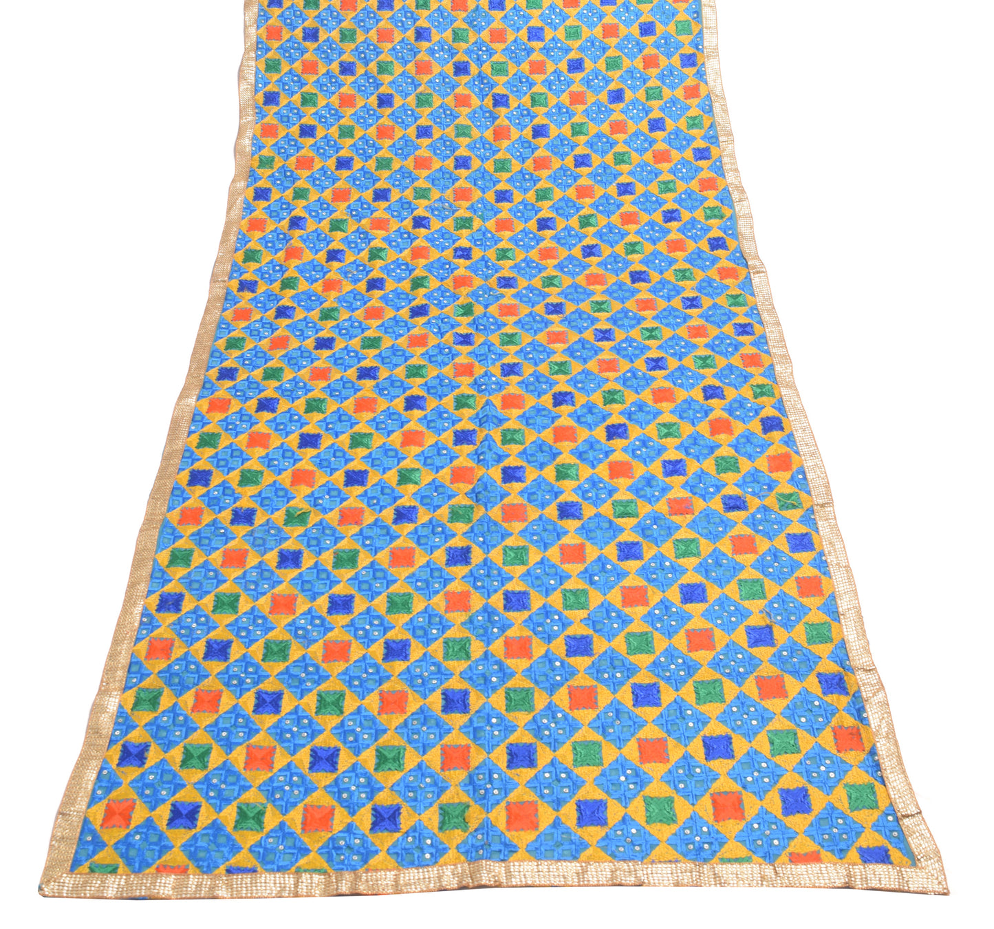 Sushila Vintage Aqua Green Phulkari Embroidered Dupatta Georgette Long Stole