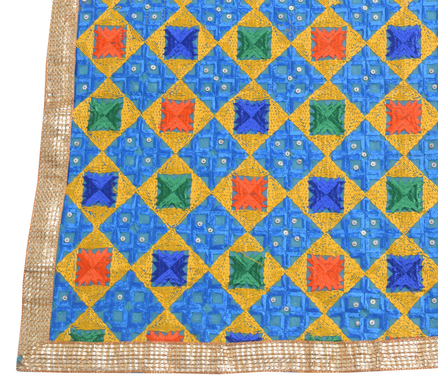 Sushila Vintage Aqua Green Phulkari Embroidered Dupatta Georgette Long Stole