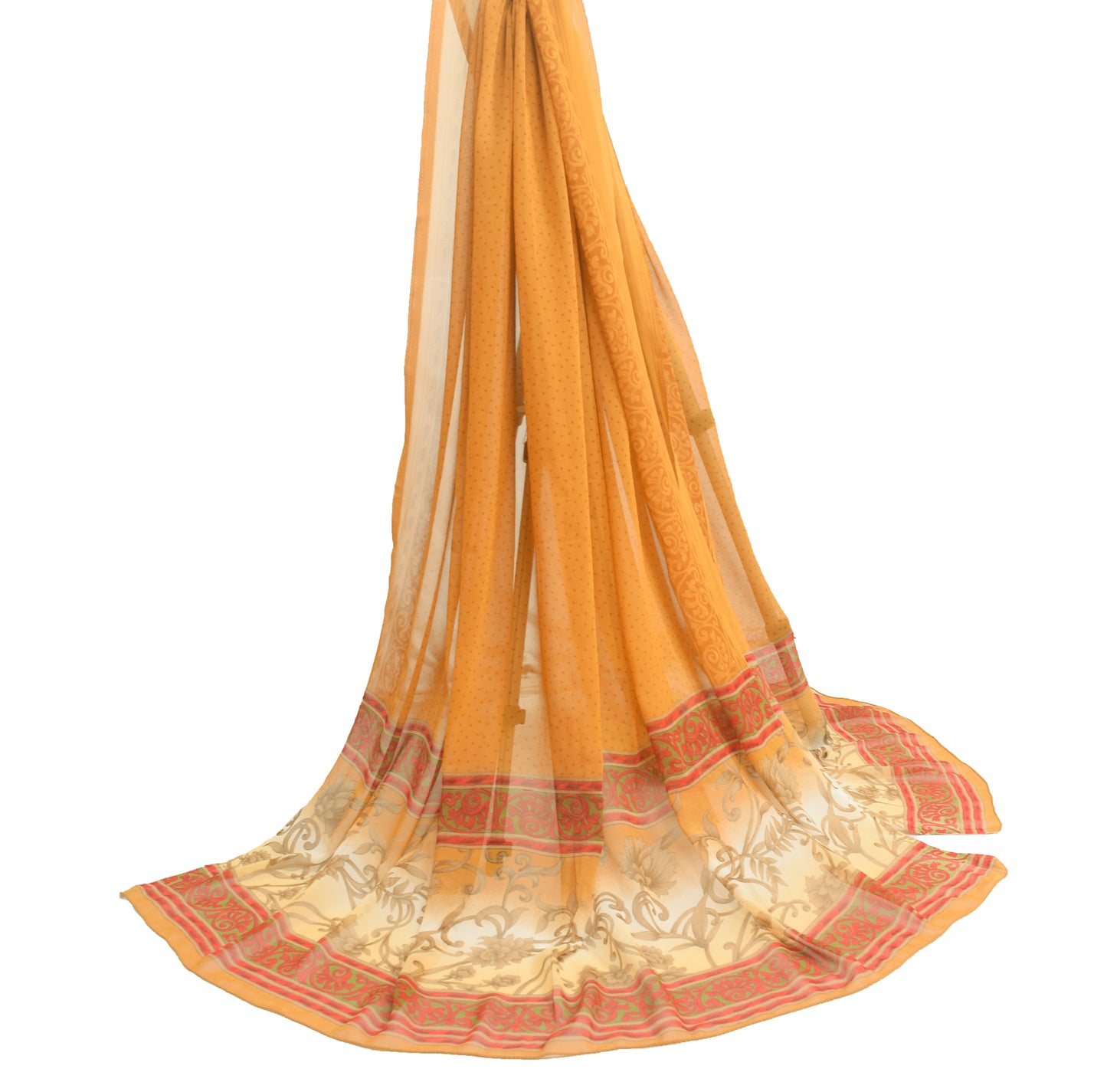 Sushila Vintage Mustard Dupatta Georgette Silk Polka Dot Printed Long Stole Wrap