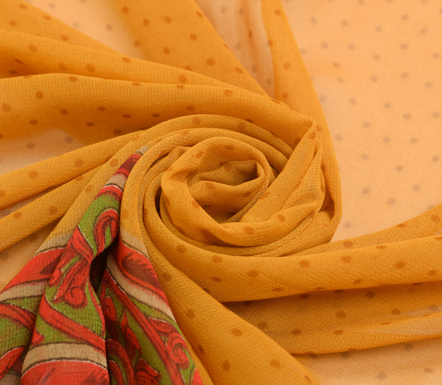 Sushila Vintage Mustard Dupatta Georgette Silk Polka Dot Printed Long Stole Wrap