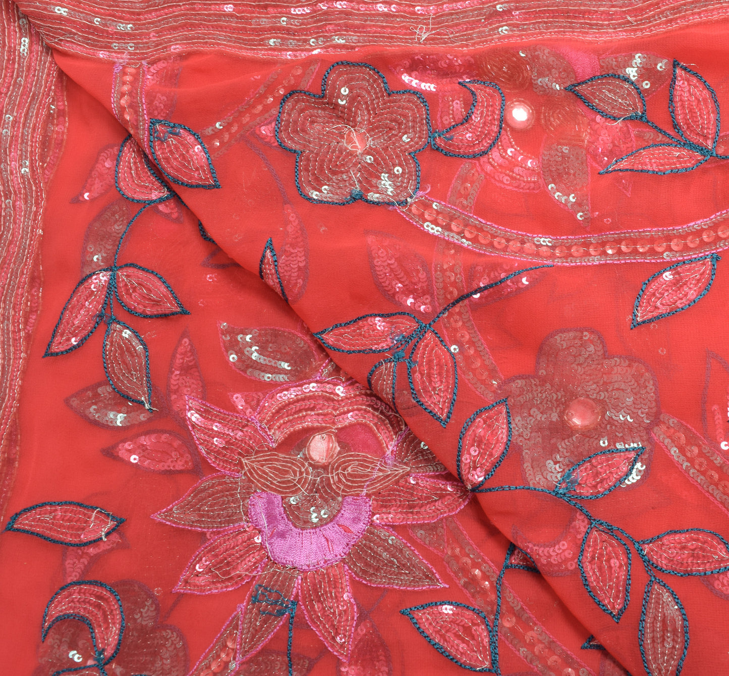 Sushila Vintage Elegant Peach Heavy Dupatta Georgette Sequins Embroidered Stole