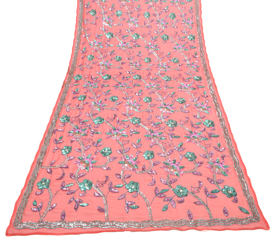 Sushila Vintage Elegant Peach Heavy Dupatta Georgette Sequins Embroidered Stole