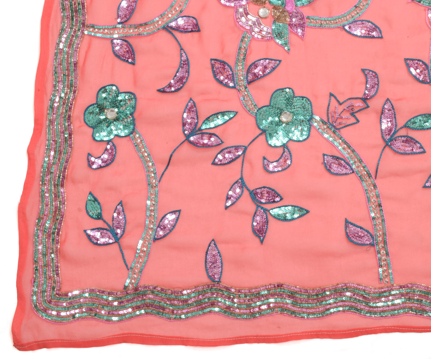 Sushila Vintage Elegant Peach Heavy Dupatta Georgette Sequins Embroidered Stole