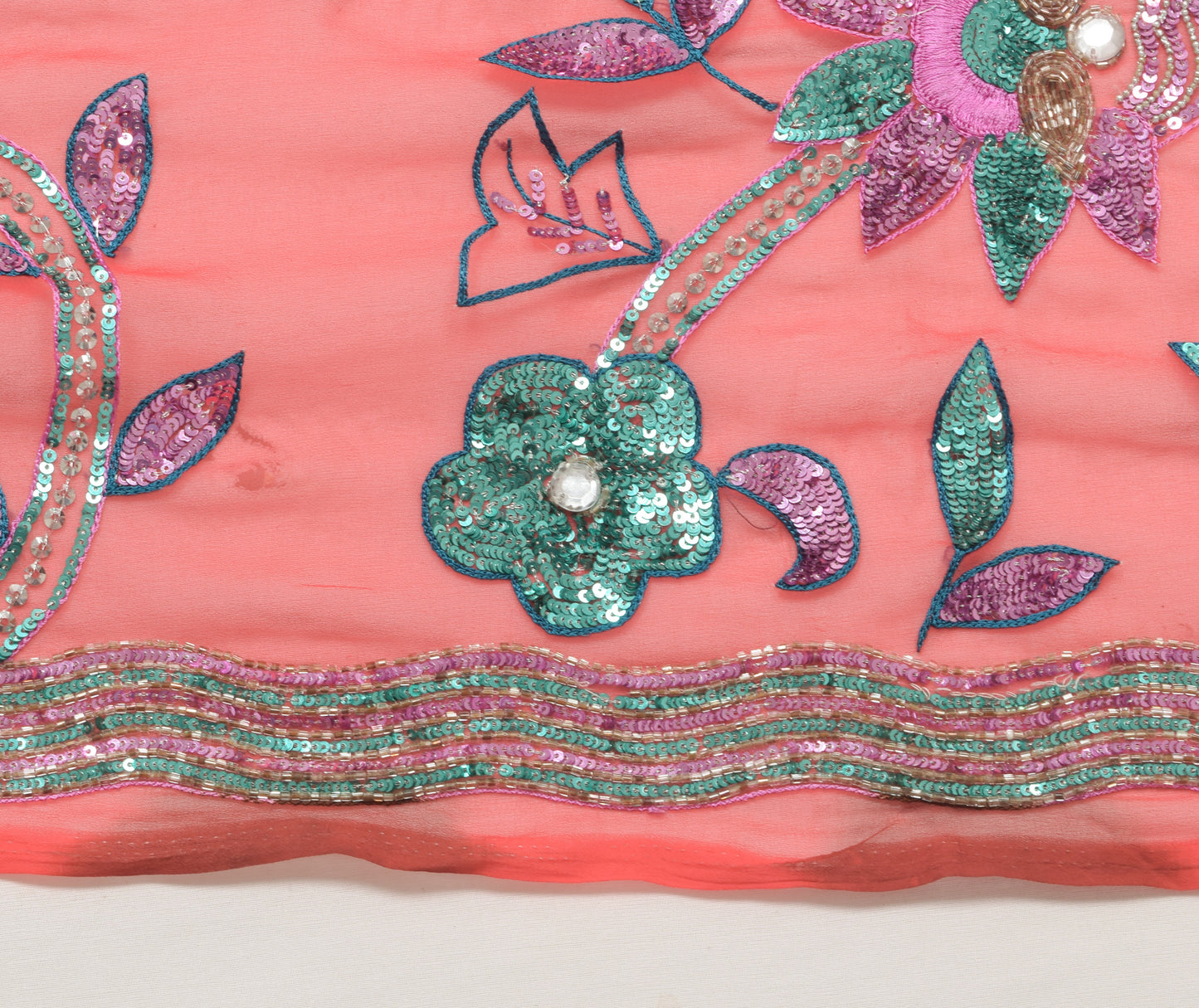 Sushila Vintage Elegant Peach Heavy Dupatta Georgette Sequins Embroidered Stole