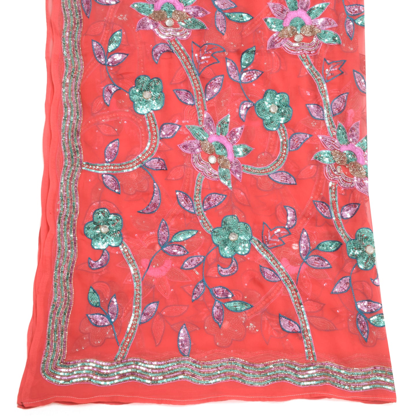 Sushila Vintage Elegant Peach Heavy Dupatta Georgette Sequins Embroidered Stole