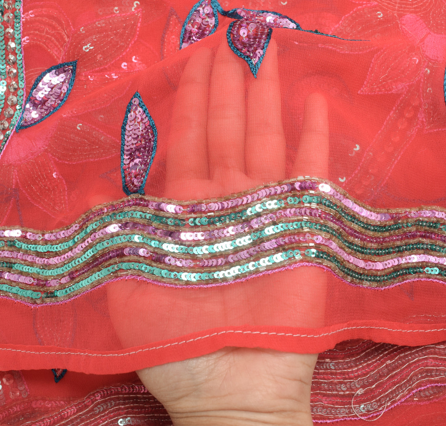 Sushila Vintage Elegant Peach Heavy Dupatta Georgette Sequins Embroidered Stole