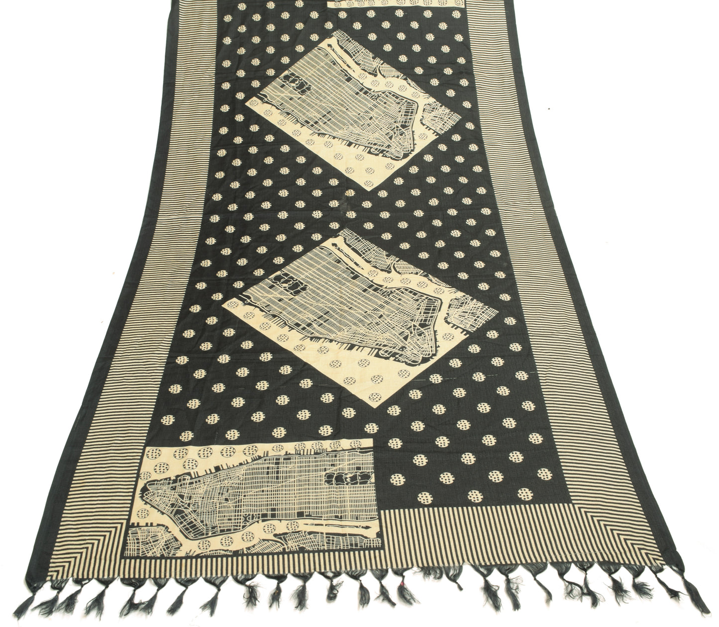 Sushila Vintage Black Art Silk Dupatta Printed & Woven Women's Long Stole Veil
