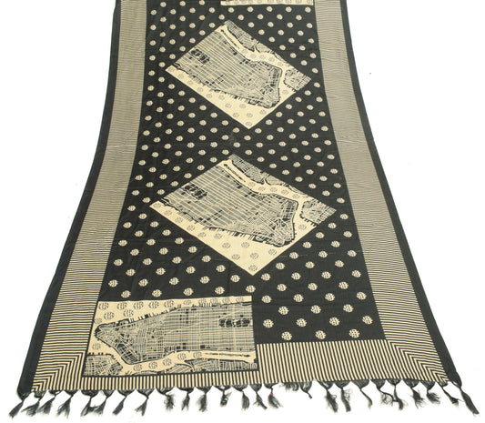 Sushila Vintage Black Art Silk Dupatta Printed & Woven Women's Long Stole Veil
