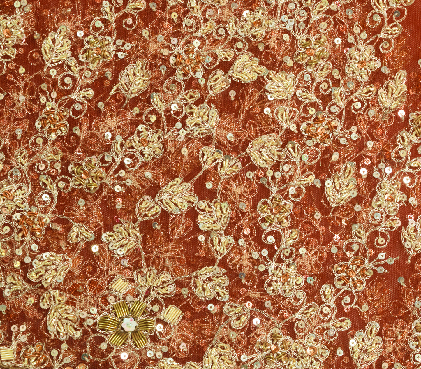 Sushila Vintage Cream & Red Net Heavy Bridal Dupatta Hand Beaded Long Stole Wrap