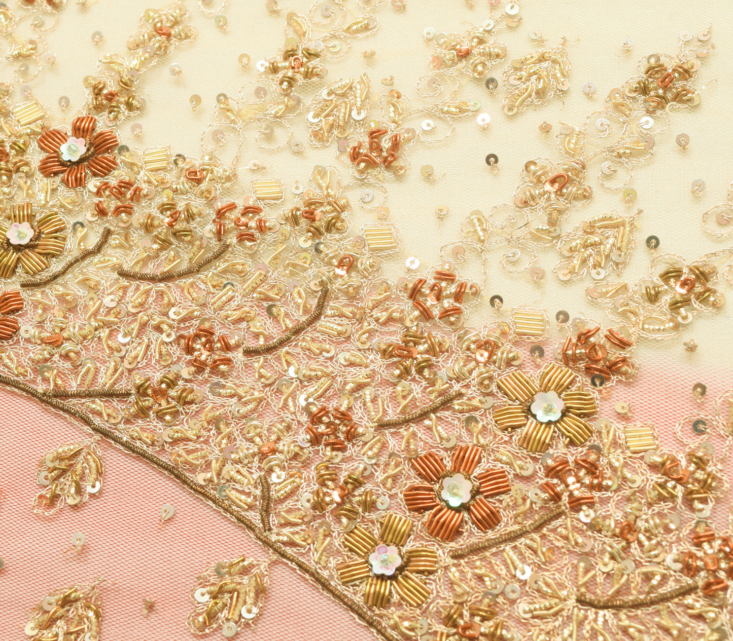Sushila Vintage Cream & Red Net Heavy Bridal Dupatta Hand Beaded Long Stole Wrap