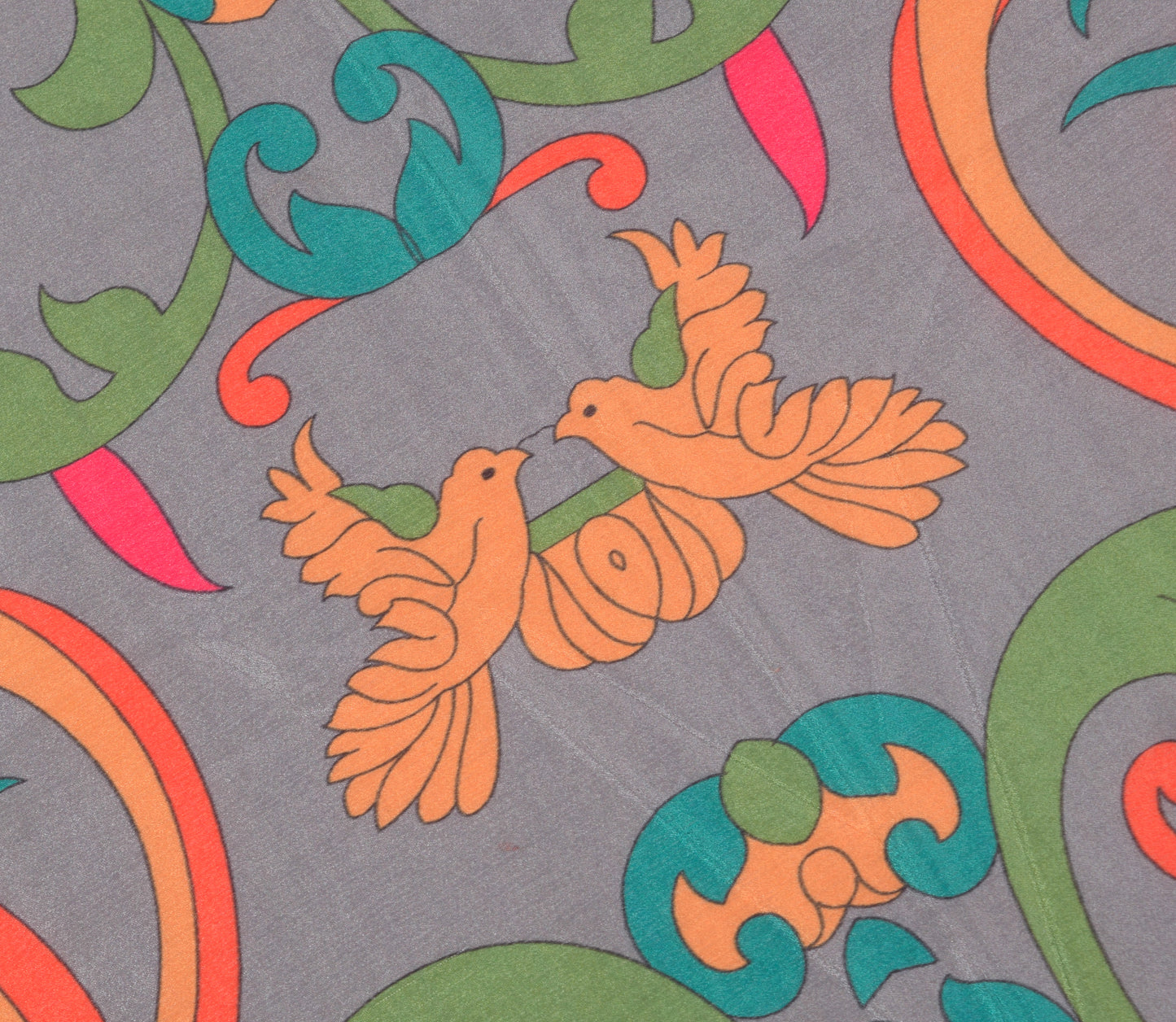 Sushila Vintage Gray Dupatta Art Silk Birds Printed Stylish Women Long Stole