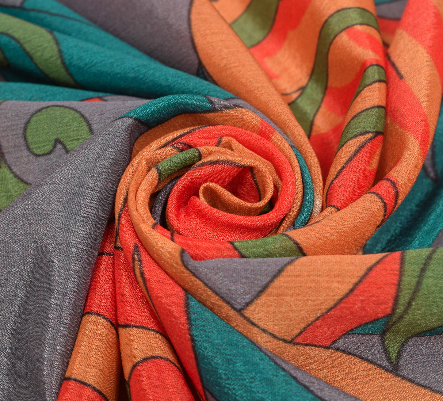 Sushila Vintage Gray Dupatta Art Silk Birds Printed Stylish Women Long Stole