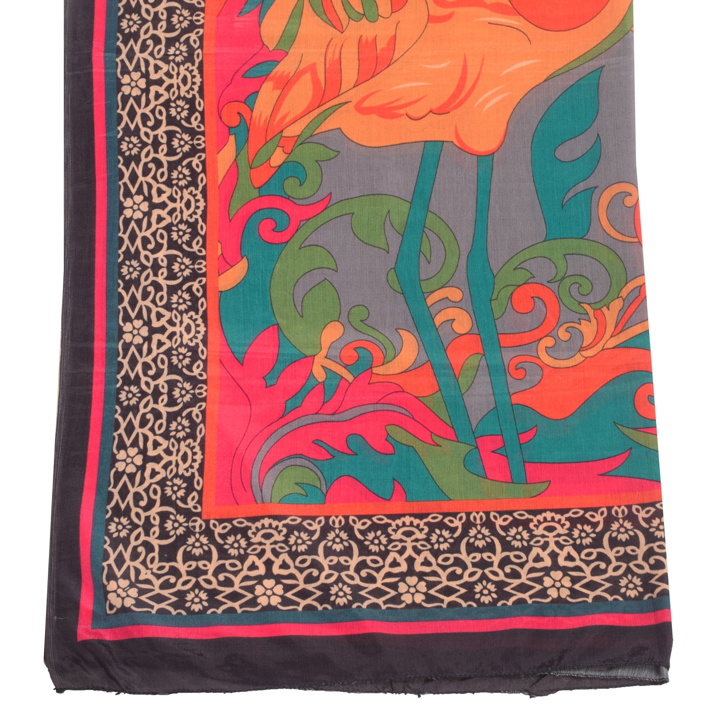 Sushila Vintage Gray Dupatta Art Silk Birds Printed Stylish Women Long Stole
