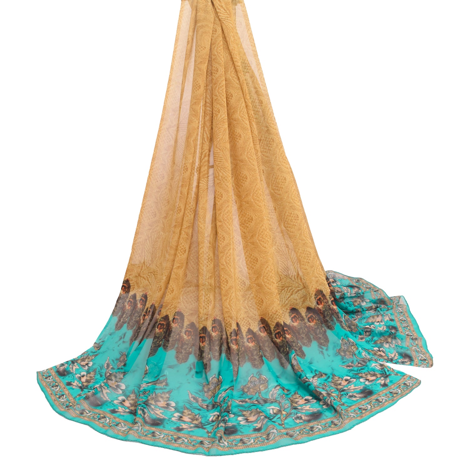 Sushila Vintage Light Brown Printed Dupatta Georgette Silk Long Stole Scarves