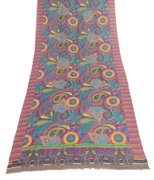 Sushila Vintage MultiColor Dupatta Paisley Woven Branded Woolen Long Stole Shawl