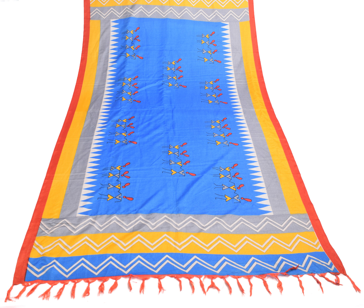 Sushila Vintage Blue Dupatta Art Silk Warli Printed & Woven Long Stole Scarves