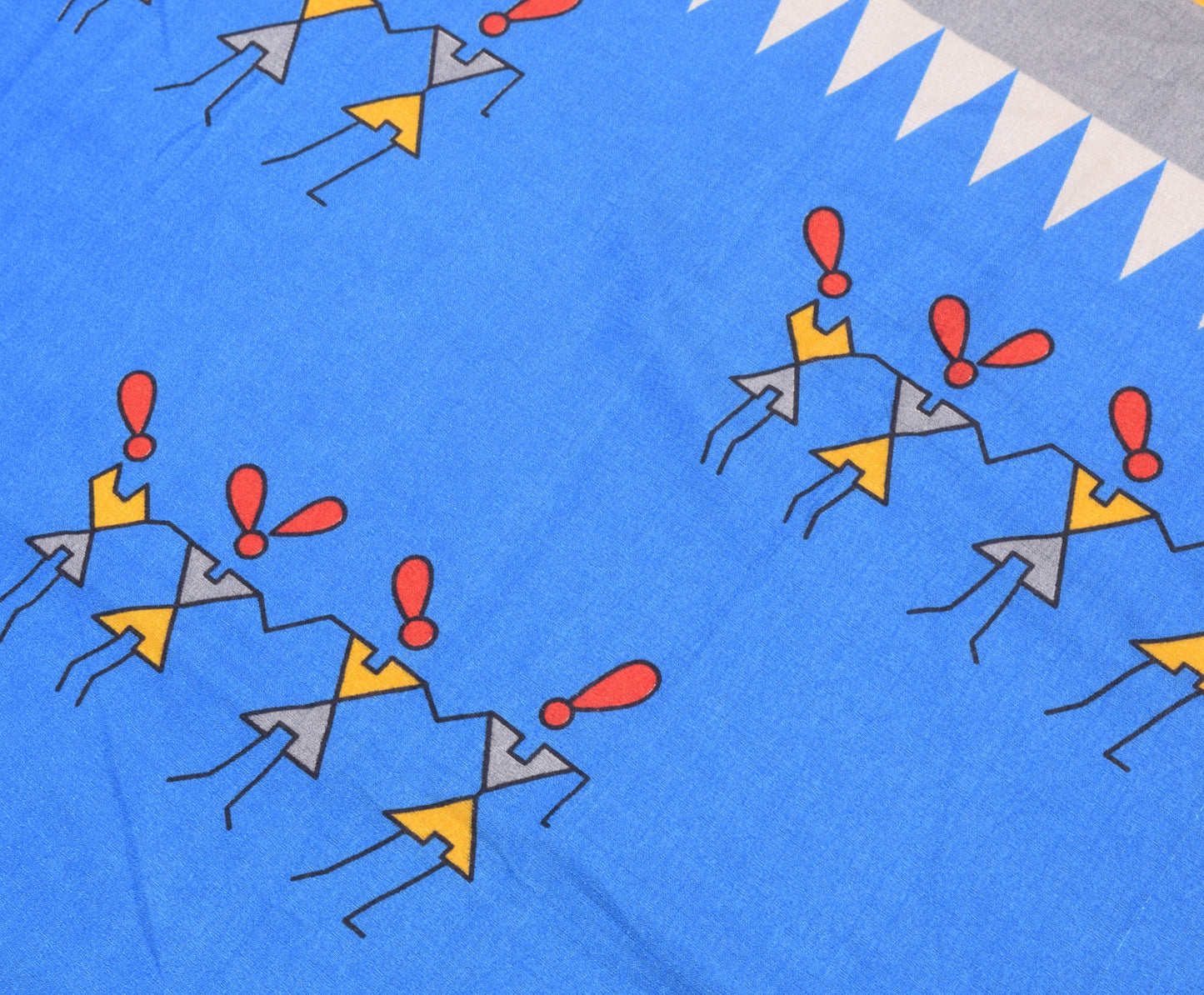 Sushila Vintage Blue Dupatta Art Silk Warli Printed & Woven Long Stole Scarves