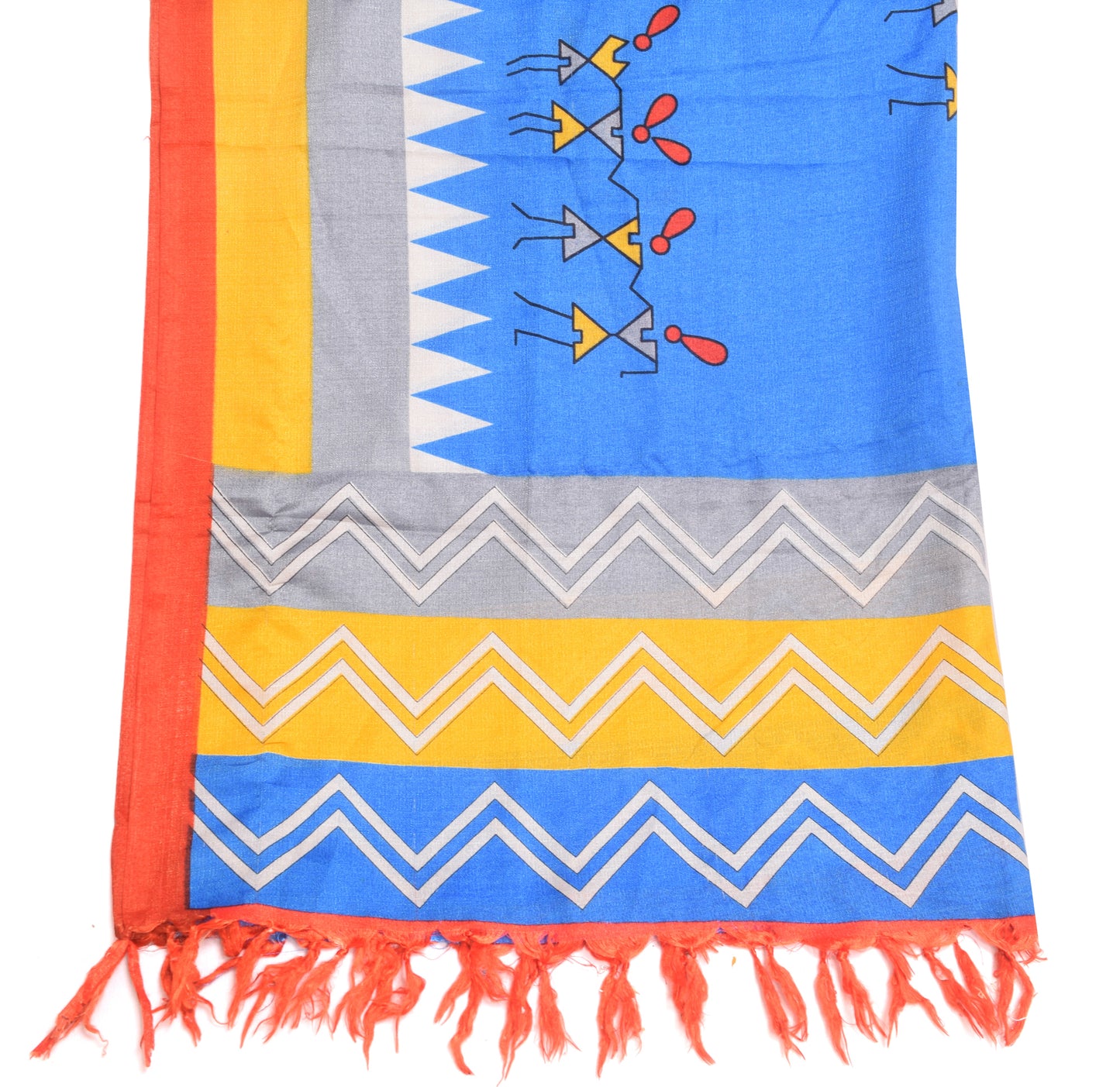 Sushila Vintage Blue Dupatta Art Silk Warli Printed & Woven Long Stole Scarves
