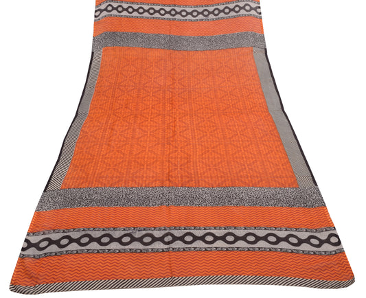 Sushila Vintage Orange Dupatta 100%Pure Georgette Silk Floral Printed Long Stole