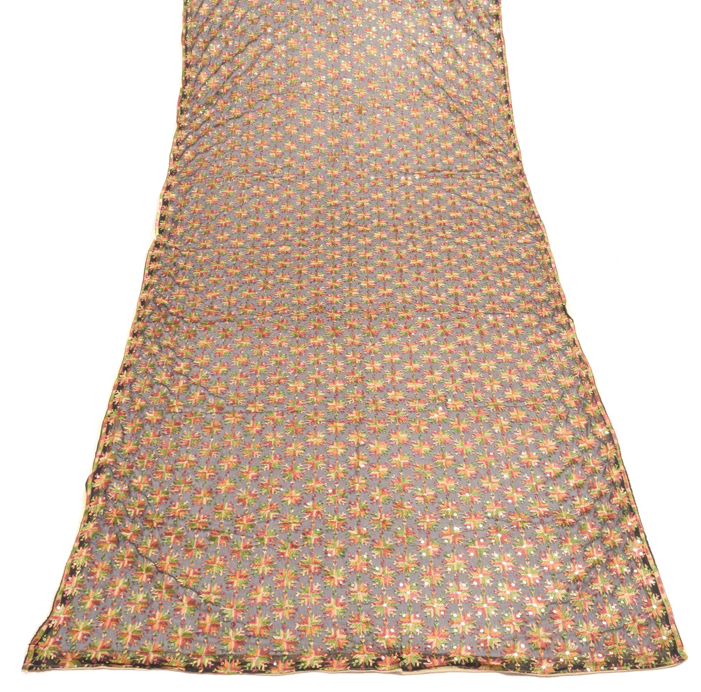 Sushila Vintage Black Chiffon Dupatta Phulkari Embroidered Floral Long Stole