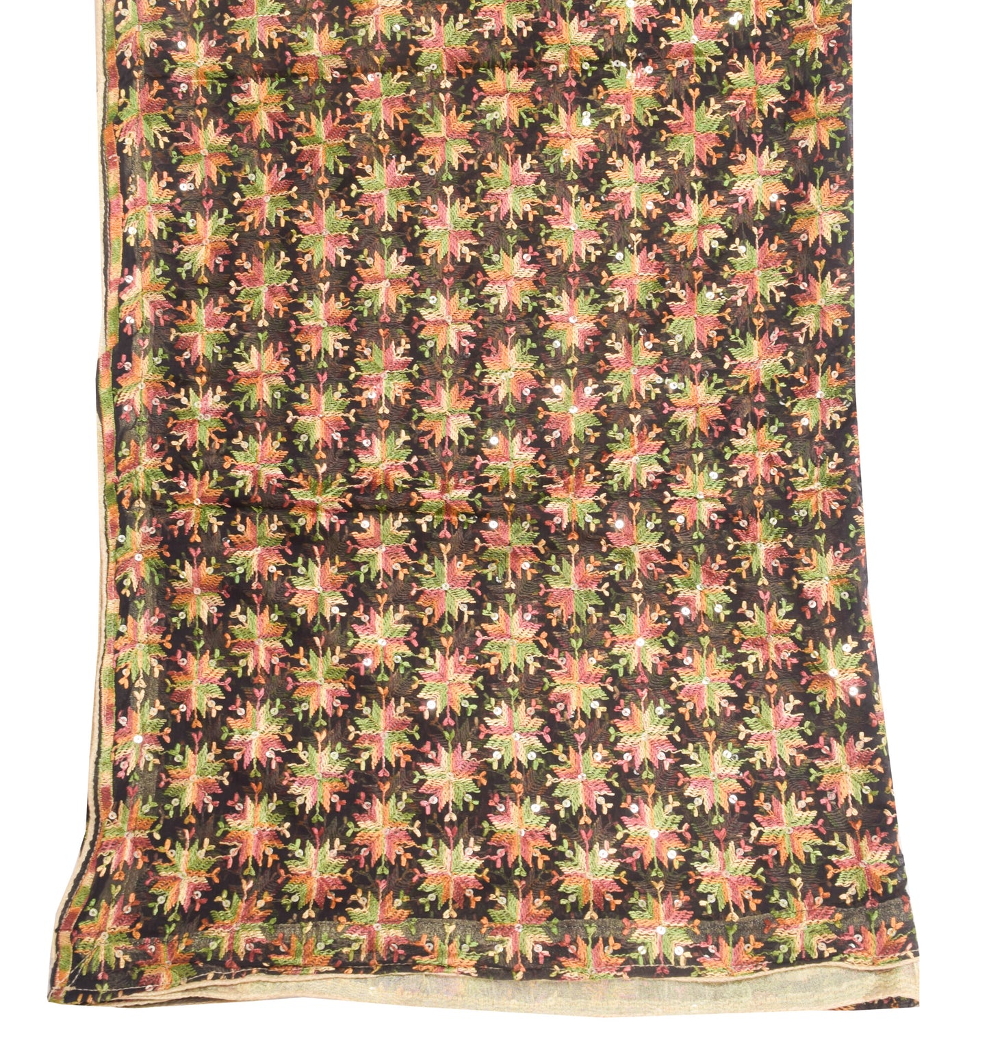 Sushila Vintage Black Chiffon Dupatta Phulkari Embroidered Floral Long Stole