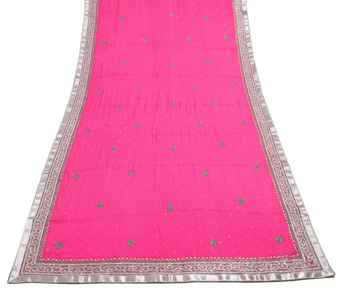 Sushila Vintage Magenta Dupatta 100% Pure Chiffon Silk Embroidered Long Stole