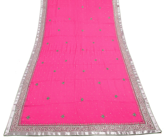 Sushila Vintage Magenta Dupatta 100% Pure Chiffon Silk Embroidered Long Stole