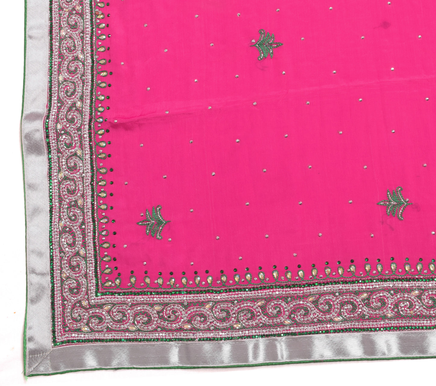 Sushila Vintage Magenta Dupatta 100% Pure Chiffon Silk Embroidered Long Stole