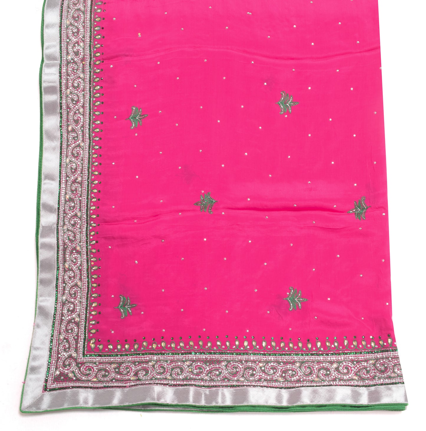 Sushila Vintage Magenta Dupatta 100% Pure Chiffon Silk Embroidered Long Stole